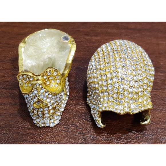 Golden Skull Trinket Jewelry Box with Stunning Rhinestone? Appx 2.75x2x2.5" - Picture 10 of 16